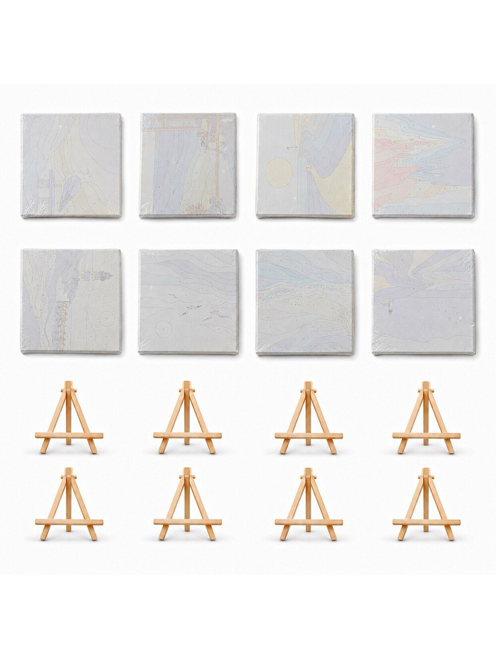 8 Mini Paint by Numbers Kits with Canvases, Paints, Brushes & Easels